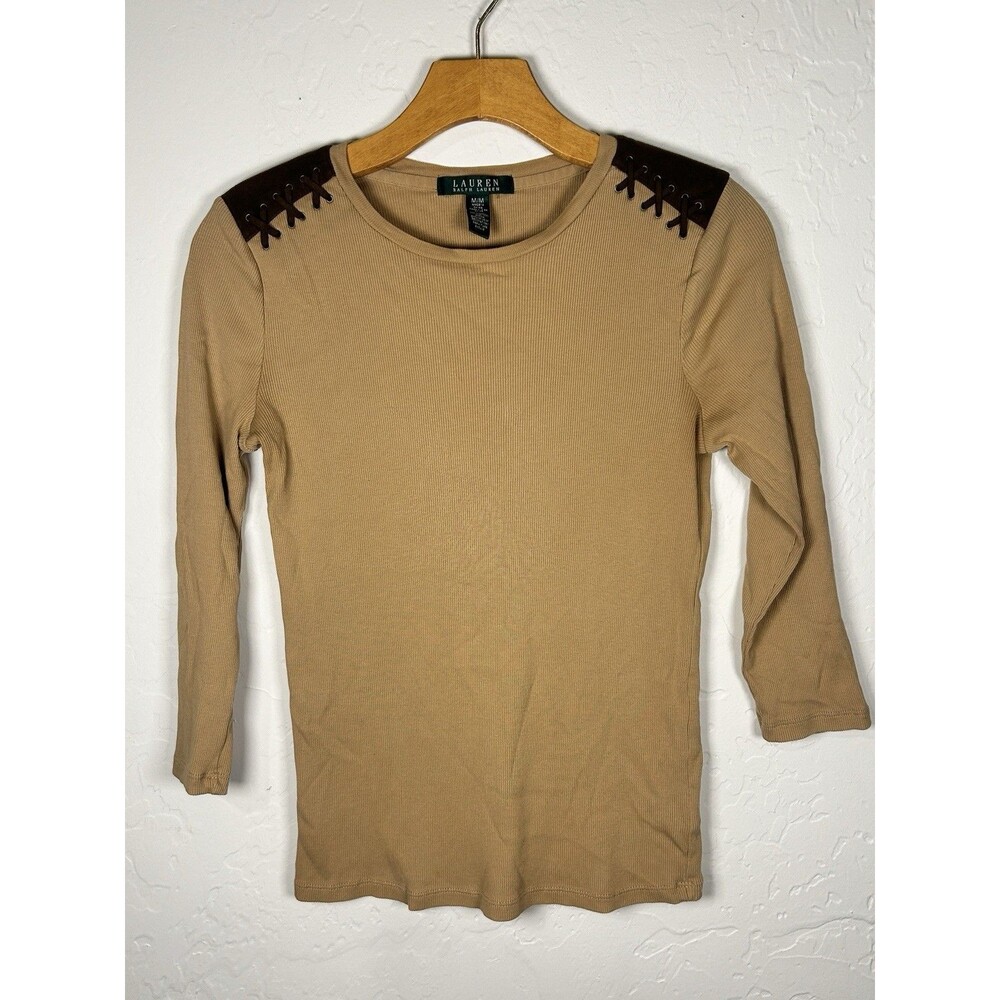 Lauren Ralph Lauren Suede Detail Ribbed Top Plus Size M